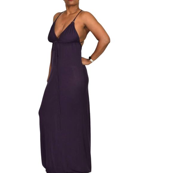 Club Monaco Slip Dress Purple Maxi Halter Spaghetti Straps Plunging Size Medium - Picture 1 of 15
